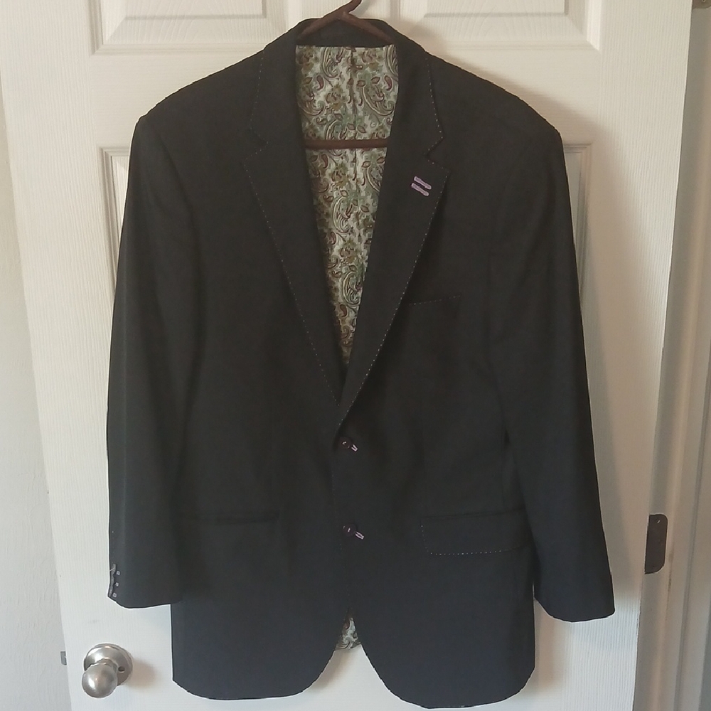 Bogosse Men's Navy Blazer with purple threading and paisley liner.